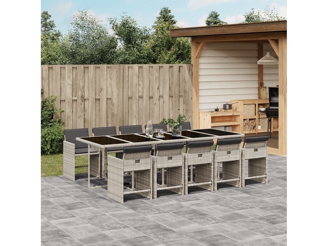 Juego de comedor de jardín de 11 piezas con cojines de mimbre gris de DKD Home Decor