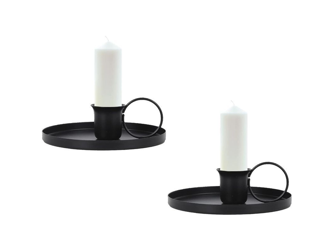 Portavasos De Vela De Metal Negro 2 Piezas Con Asa Y Bandeja Decoración Retro Para Navidad Bodas Ceremonias Fiesta Torre