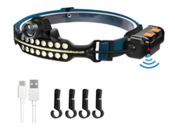 Linterna De Cabeza Usb Recargable Led Faro Casco De Seguridad Proyector Cob 270° Linterna Con Zoom Con Luz Roja Y Sensor De Movimiento Szsmart