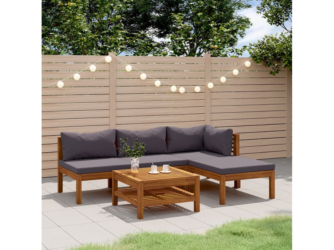 Conjunto de jardín de 5 piezas con cojines de acacia maciza DKD Home Decor