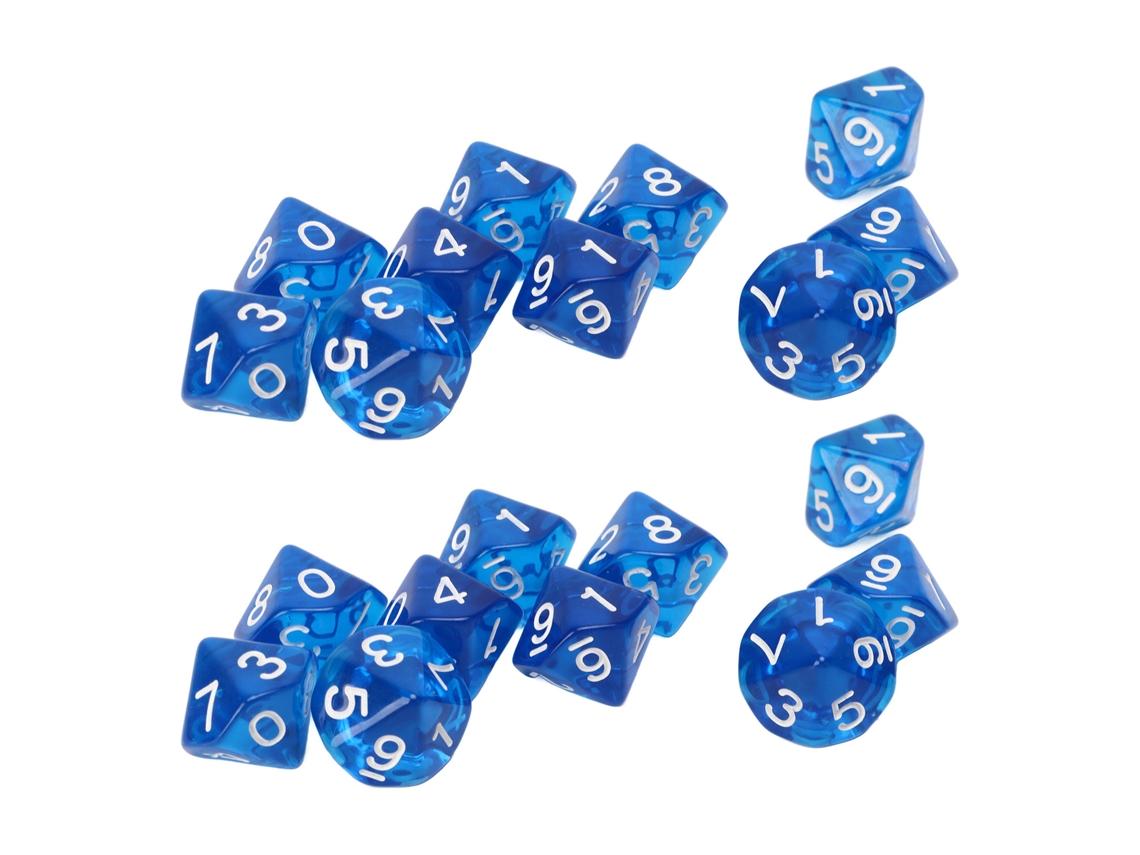 20 Dados Digitales Transparentes De 10 Caras Con Números Para Juegos De Mesa Y Aprendizaje De Matemáticas Para Niños - Azul