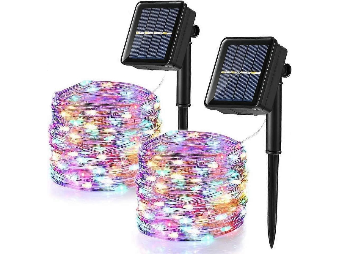 Omni-luces De Cadena Solares Exteriores 2 Pack 12m 100 Led Impermeables 8 Modos Multicolor Navidad