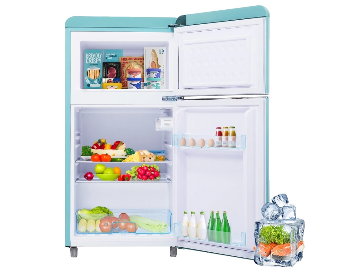 Refrigerador estilo retro, capacidad de 72 litros, termostato con ajuste de temperatura, color cian, UE-B