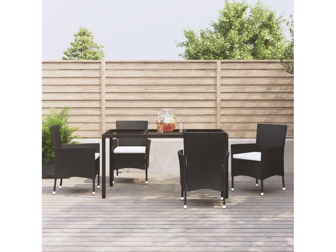 Juego de comedor de jardín de 5 piezas con cojines de mimbre negros de DKD Home Decor