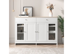 Aparador Con 2 Cajones Y Puertas De Cristal - Para Salón Y Comedor - Blanco