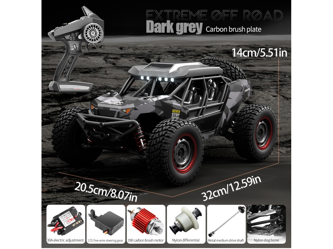 Coche RC 116, 38 km/h, tracción 4x4 con LED, Monster Truck todoterreno de alta velocidad para derrapar, juguete para niños, color negro. Aeuzwr