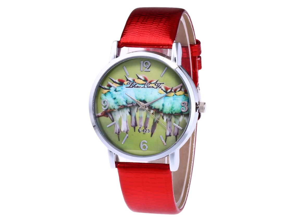 Reloj De Moda Zhoulianfa De Cuero Con Patrón De Cocodrilo Rojo F-423x Para Mujer