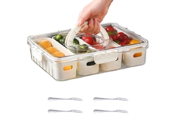 Bandeja para servir con divisiones y tapa transparente, contenedor para conservar la frescura de refrigerios y verduras, contenedor portátil de alimentos con sello.