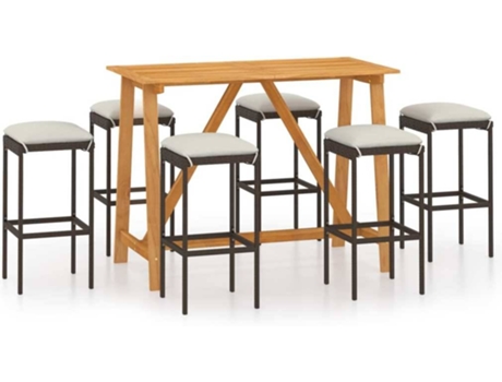 Conjunto 7 Conjunto de bar para jardín VIDAXL con cojines marrón