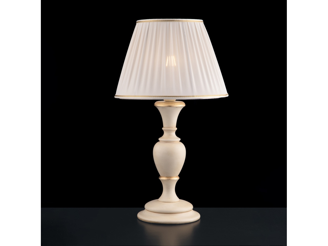 Fiorenza - Lámpara De Madera Marfil Y Oro 1 Luz Con Pantalla Dm.35 H.62 - Ø35 - Bl172-lm-av