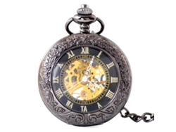 Reloj De Bolsillo Mecánico Retro De Aleación Hueco Con Cadena De Collar Color Pistola