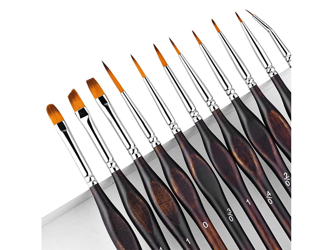 Set De 11 Pinceles Profesionales De Precisión Para Pinturas Acrílicas, Acuarelas Y Modelismo | Pinceles Para Miniaturas, Pinceles De Punta Fina