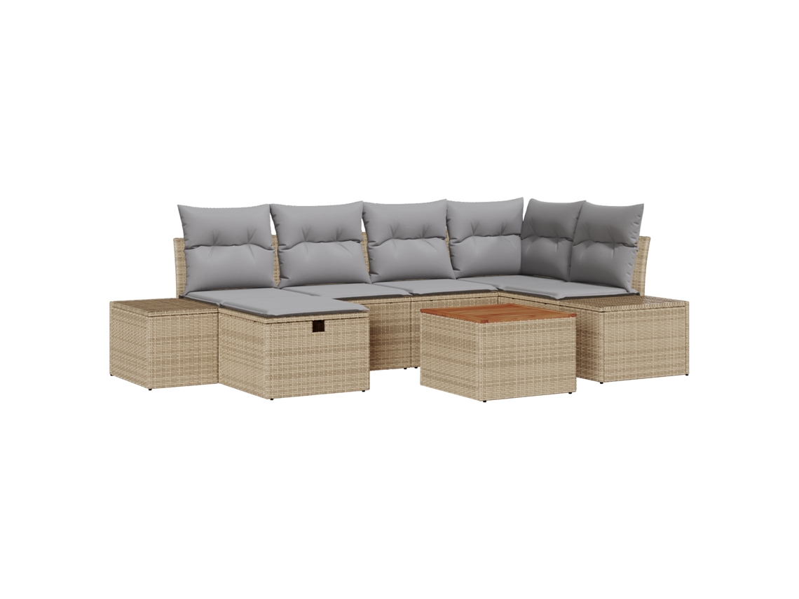 Conjunto 7 De Sofá De Jardín De Vidaxl Con Cojines En Beige Poli Ratán
