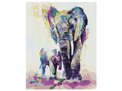 Tela con diseño para colorear por números, 40 x 50 cm. Diseño de elefante colorido. Incluye pinzas y las pinturas necesarias.