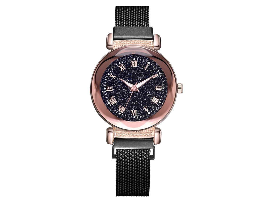 Reloj De Pulsera De Cuarzo Para Mujer De Estilo Casual Con Esfera Redonda Negra.
