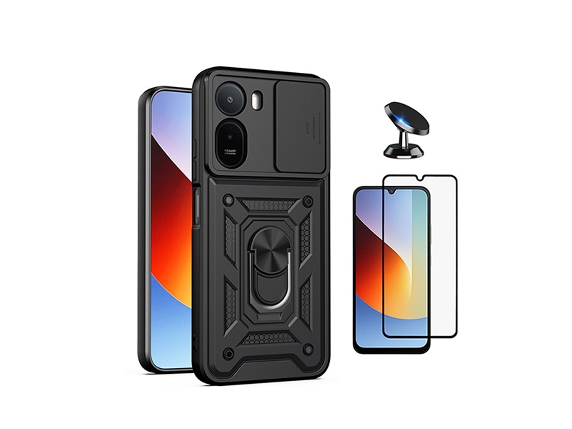 Kit Vidro Capa Magnetic Slide Window Suporte Magnético Phonecare Para Xiaomi Redmi A7 Pro 4g - Preto