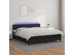 Cama Box Spring Colchón Y Led Cuero Sintético Negro 180x200 Cm