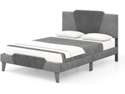 Cama Tapizada 140x200cm, Camas Matrimoniales Terciopelo con Cabecero, Estructura Cama para Soporte de Colchón, sin Necesidad COSTWAY