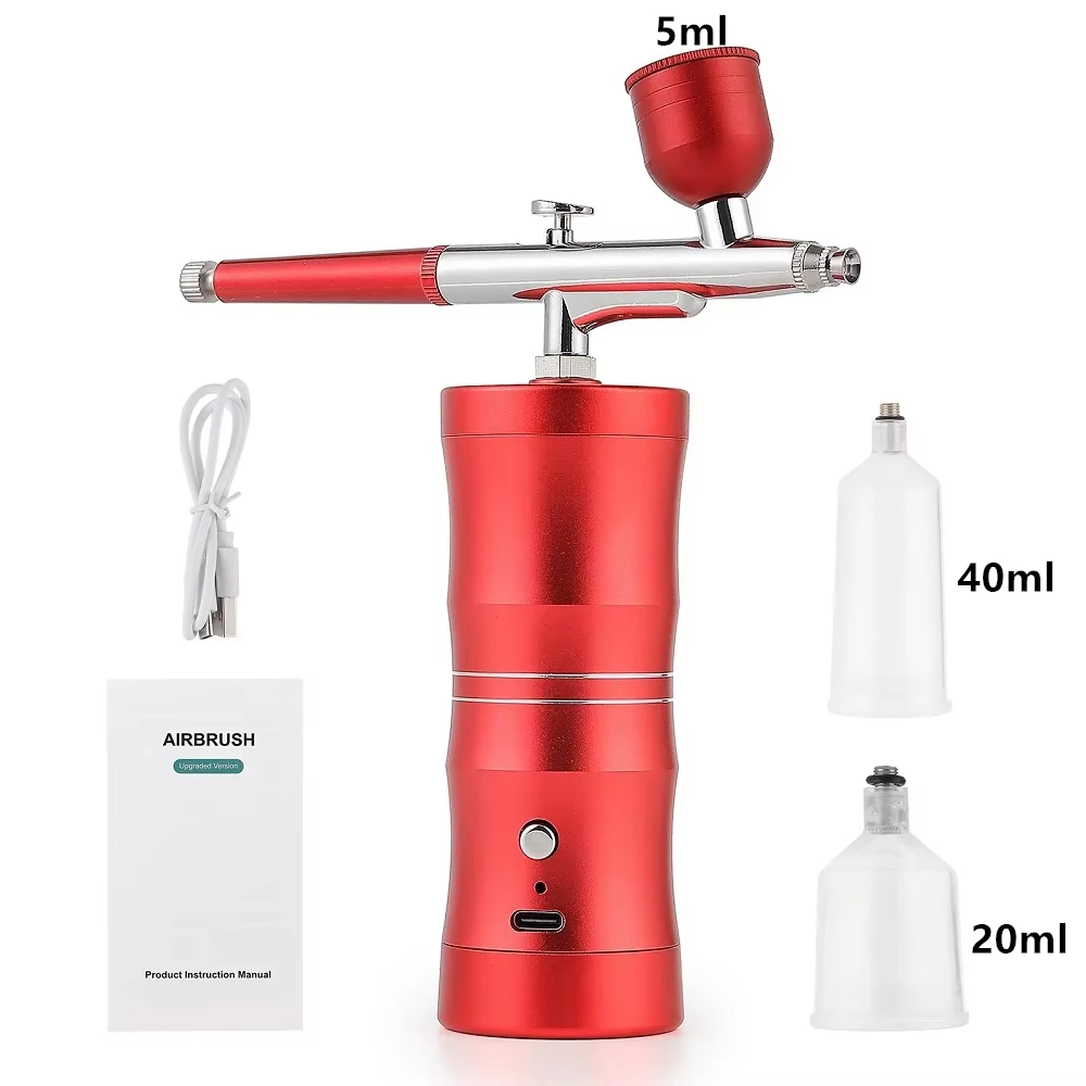 (rojo) Juego De Aerógrafo Inalámbrico Con Compresor, Boquilla De 0,3 Mm, Aerógrafo Recargable Para Uñas Y Maquillaje
