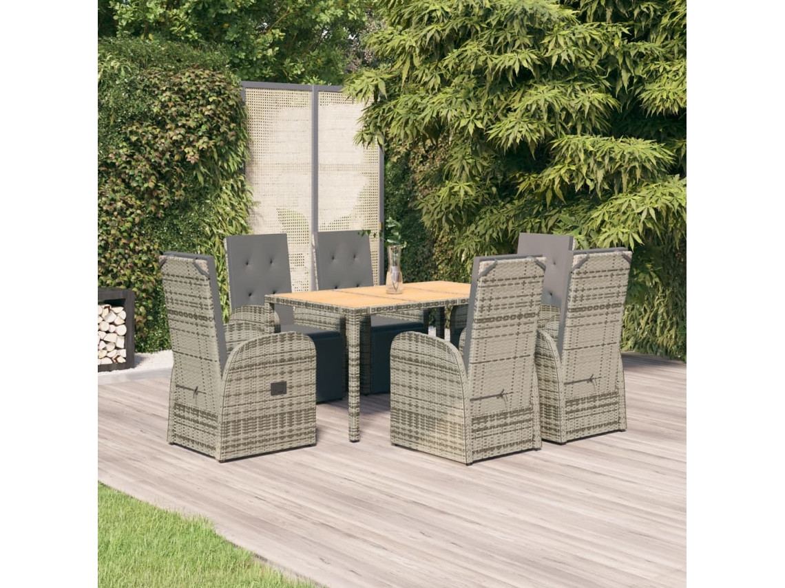 Juego de comedor de jardín de 7 piezas DKD Home Decor con cojines de mimbre gris