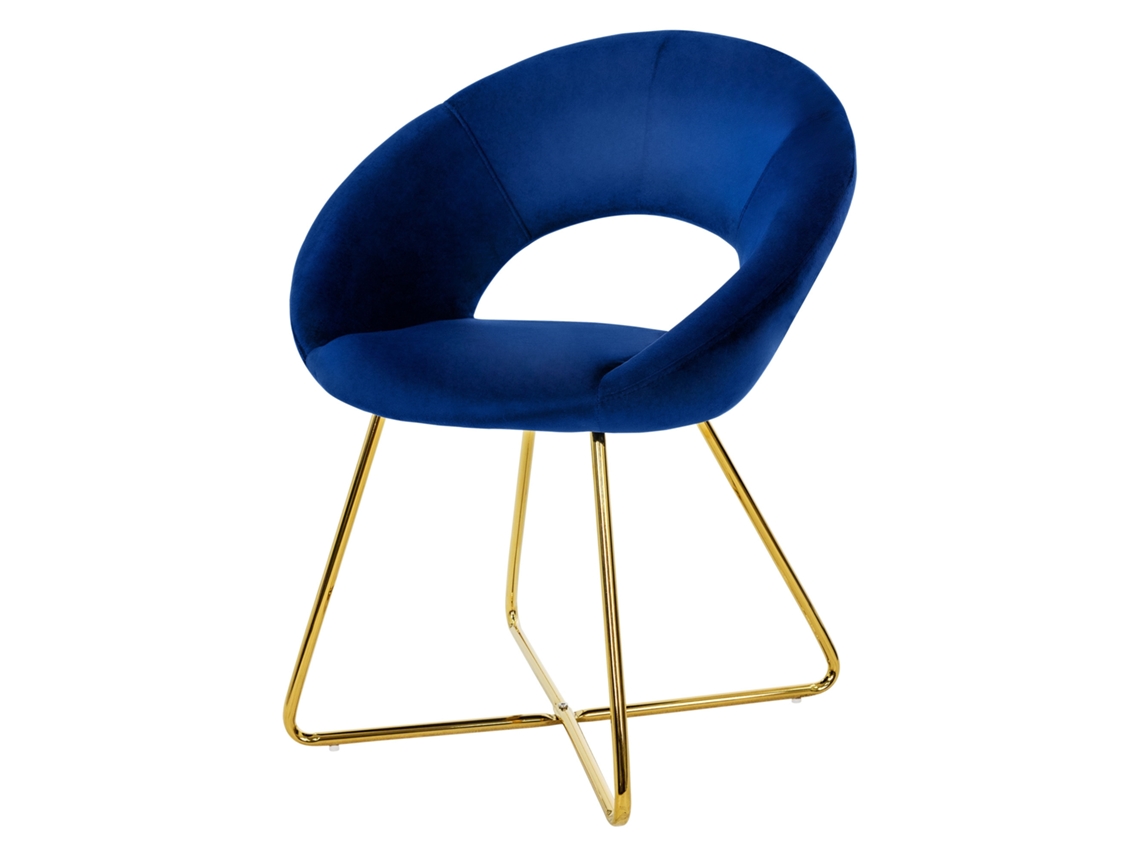 Cadeira de Jantar com Encosto Redondo em Veludo Azul e Pernas em Metal Dourado Design Ml ML-DESIGN