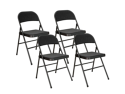 Sillas Plegables Set 4 Oficina Metal Aspecto Lino Negro
