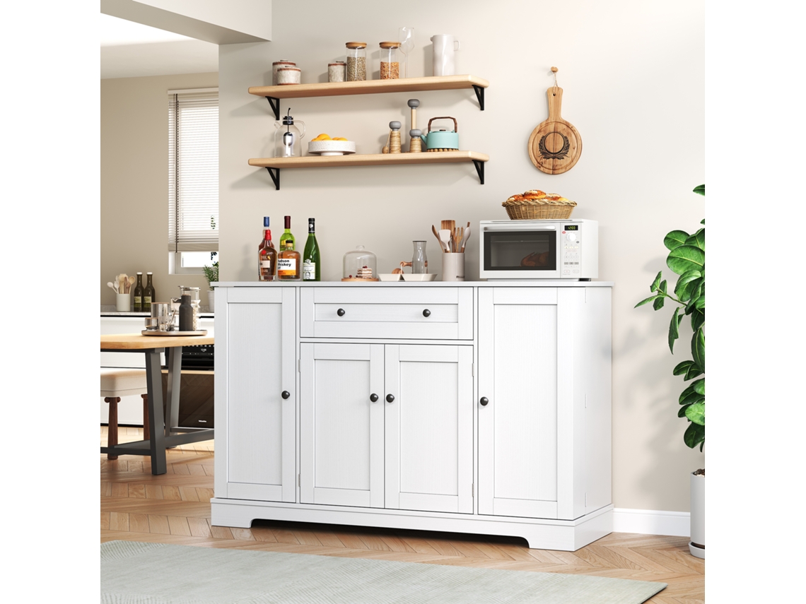 Aparador De Cocina Multifuncional – 138 Cm, Con Cajón, Puertas Y Estantes Regulables.