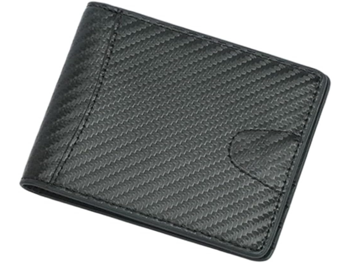 Cartera De Fibra Negra Para Hombre, Portátil Para Tarjetas, Billetes Y Práctica.