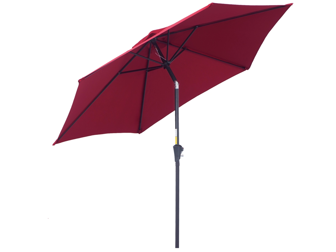 Sombrilla Plegable, Diámetro De Mercado, 2,6 M, Roja, Aluminio, Jardín, Patio