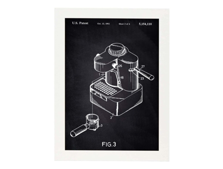 Póster NACNIC con Patente de Maquina de Cafe Pequeña. con Diseño de Patente Antigua