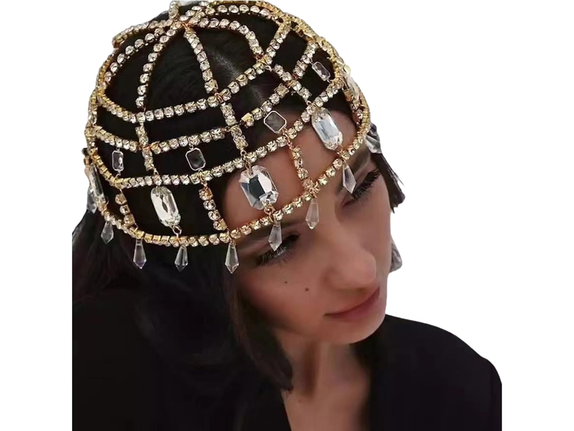 Cadena Para El Cabello Con Pompones Y Pedrería Para Que Las Mujeres Realcen La Elegancia De Las Reuniones Nocturnas.