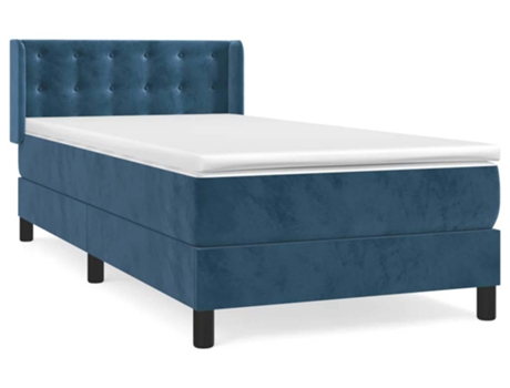 vidaXL Cama con somier y colchón de terciopelo azul oscuro 90x200 cm