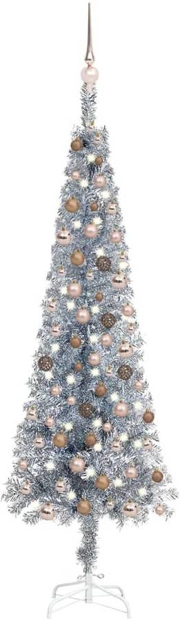 Árbol de Navidad VIDAXL con Luces LED y Bolas (Plateado - 180x48 cm)