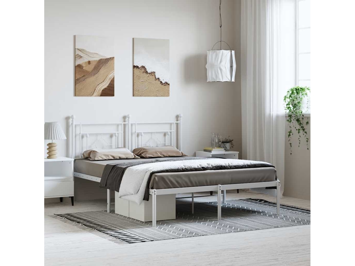 Estructura Cama Sin Colchón Con Cabecero Metal Blanco 150x200cm