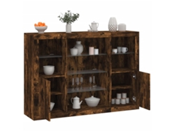 Pack 3 Uds Aparador | Mueble De Comedor | Buffet Con Luz Led Madera De Ingeniería Roble Ahumado Wsd788878