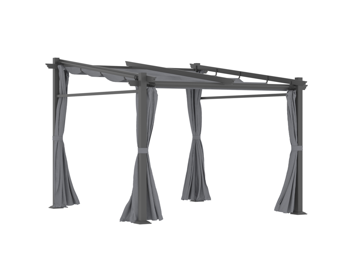 Pérgola De 2,97 M Con Paneles Impermeables De Color Gris Oscuro.