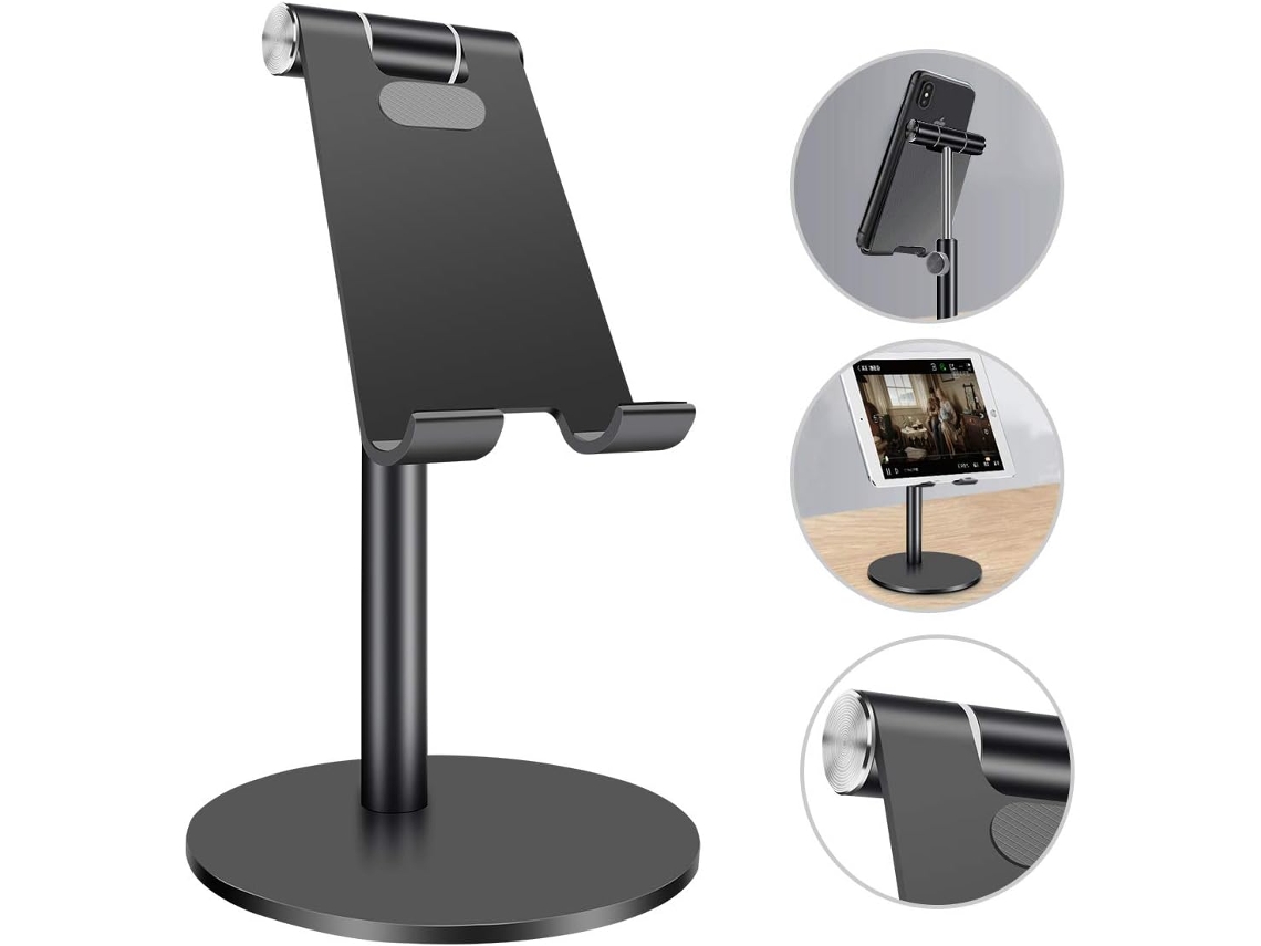 KOFIHETY Soporte para tableta de aleación de aluminio, base giratoria ajustable de 360 grados, soporte universal para tableta de amplia compatibilidad, diseño 