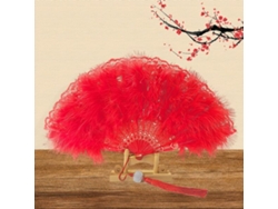 Elegante abanico de encaje y plumas para mujer. Vayotoy