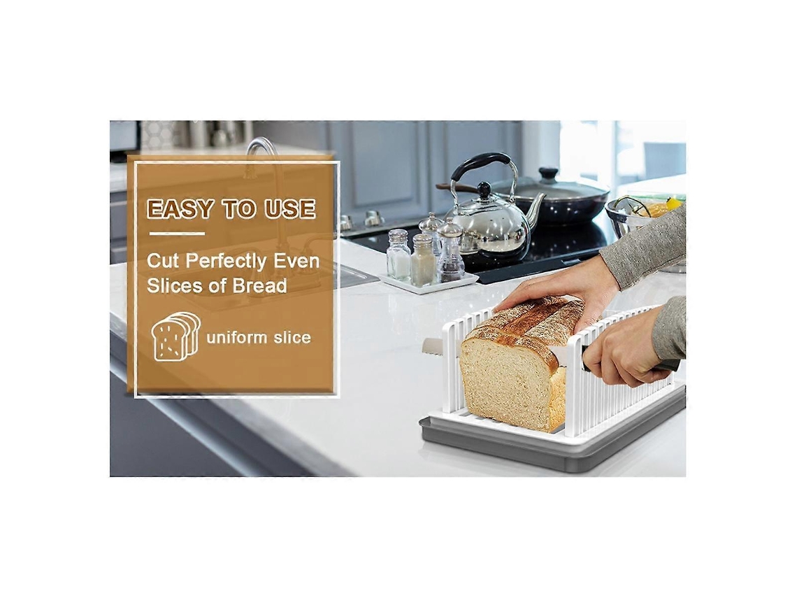 Nueva rebanadora de pan mejorada para pan casero, guía para rebanar pan, ancho ajustable, plegable y fácil de usar. Everley891