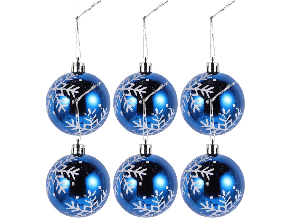 Juego 6 Adornos Navideños Plástico Brillante Decoraciones Colgantes Creativas Árbol Navidad Pared Azul Cm