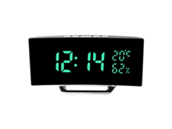 Reloj despertador con espejo curvo LED, reloj digital, termómetro e higrómetro, ajuste de brillo de tres niveles, color verde Sfushos