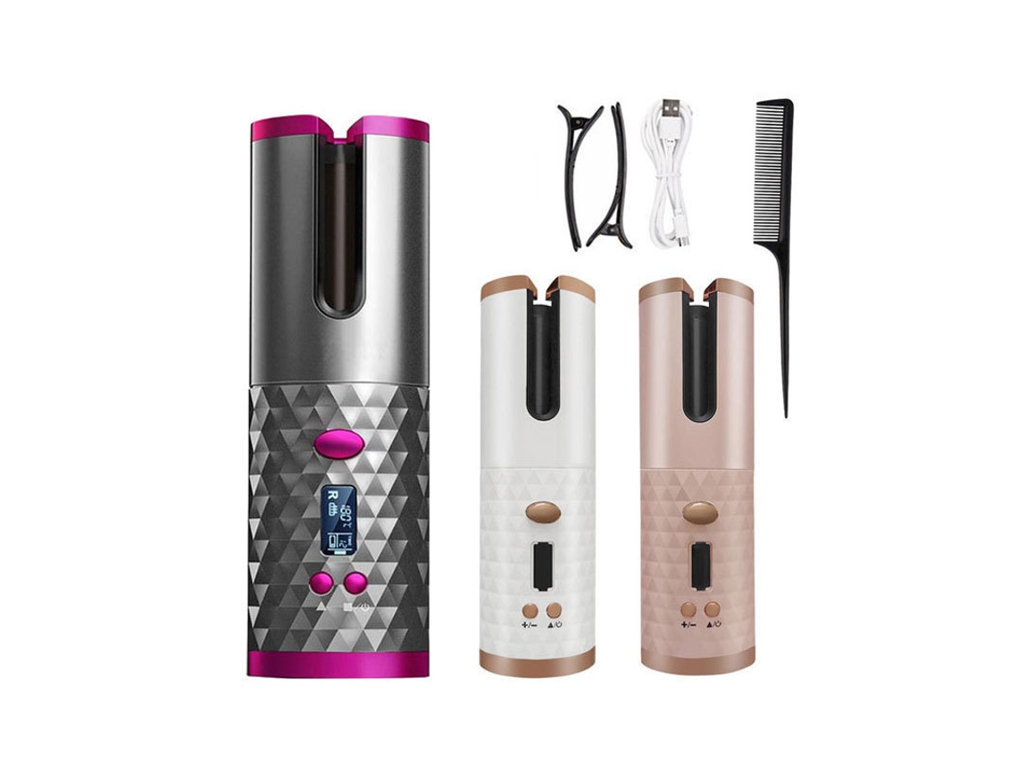 Rizador de pelo automático recargable por USB, portátil, forma de diamante, blanco, batería de 5000 mAh, pantalla LCD, Chennnls