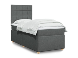 Cama Box Spring Con Colchón Tela Gris Oscuro 100x200 Cm