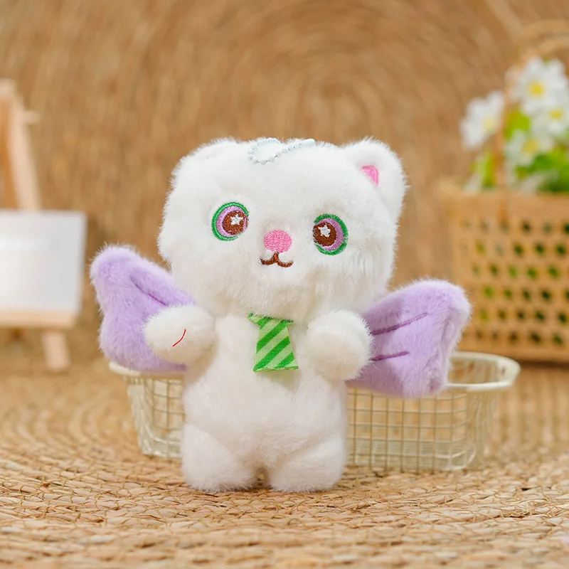 Llavero De Peluche De Gato Ángel (morado) De 12 Cm, Adorable Y Esponjoso.