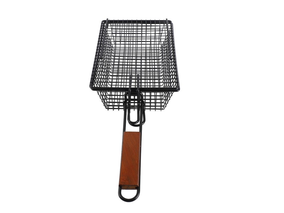 Cesta antiadherente para asar con tapa y mango de madera plegable para barbacoa con MARCA