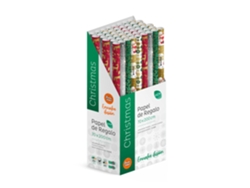 Pack 50 Rollos Papel Regalo Christmas B 2m X 70cm Navideño, Caja Expositora, Diseño Festivo, Listo Para Tienda, Regalos Navidad Tiendas Comercios - Fp Fiesta Paper