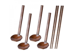 Rebe - 4 cucharas largas de madera para sopa ramen y 2 pares de palillos japoneses de madera marrón.