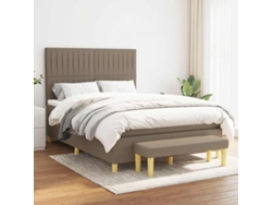 Cama Box Spring Con Colchón Tela Gris Taupe 140x190 Cm