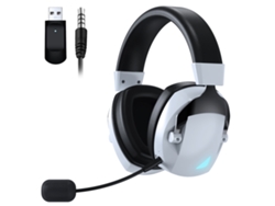 Auriculares para juegos (con cable + Bluetooth), Bluetooth 5.3, USB de 2,4 GHz con micrófono con cancelación de ruido Conector con cable de 3,5 mm (blanco) IKIKSO