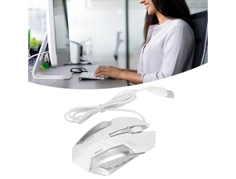HURRISE Ratón para Juegos con Cable Ratón con Cable Puerto USB Computadora Oficina Negocios Ratón óptico Luminoso Teclado Blanco